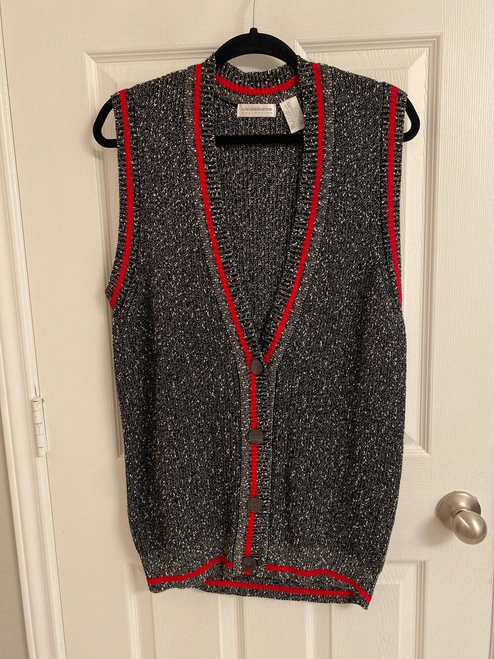 Vintage Liz Claiborne Collection Knit Sweater Vest Button Front Cardigan Small